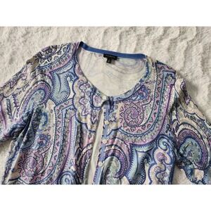 Talbots Long Sleeve Purple Blue Paisley Pattern Button Front Cardigan Womens M